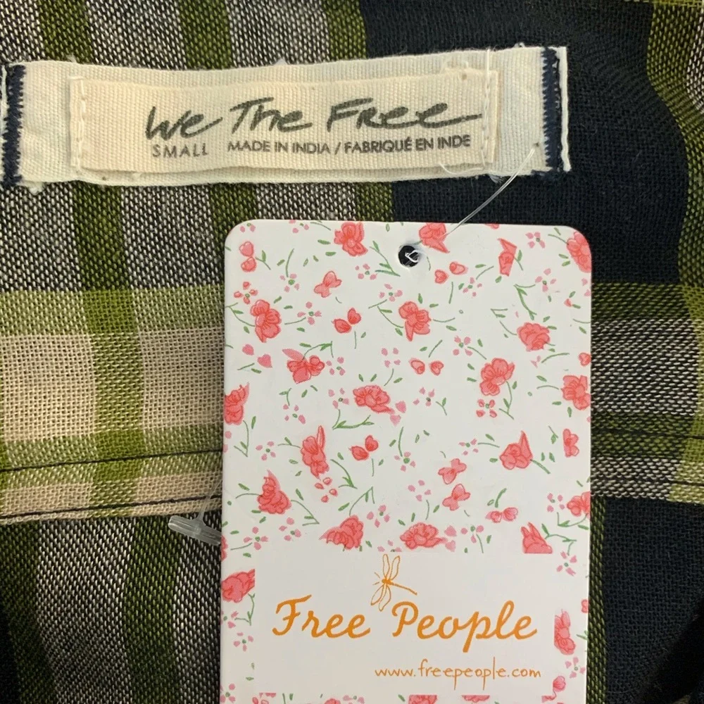 Free People Pacific Dawn Black Plaid Top Sz S